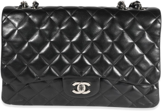 CHANEL PRE-LOVED BLACK QUILTED LAMBSKIN JUMBO CLASSIC SINGLE FLAP BAG