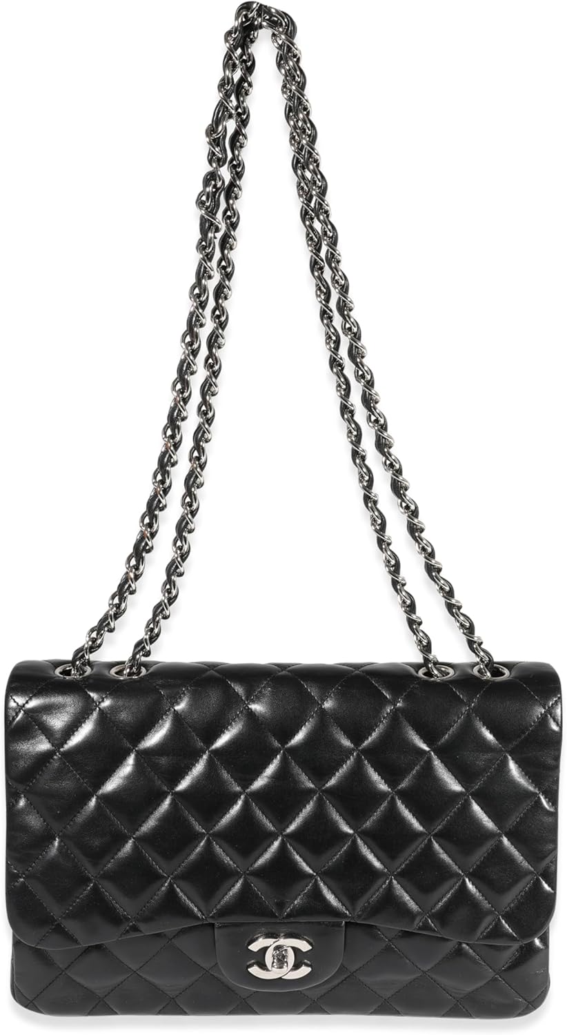 CHANEL PRE-LOVED BLACK QUILTED LAMBSKIN JUMBO CLASSIC SINGLE FLAP BAG