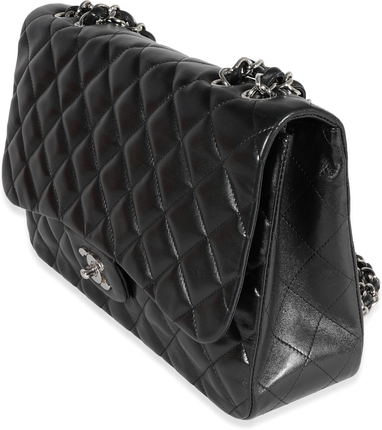 CHANEL PRE-LOVED BLACK QUILTED LAMBSKIN JUMBO CLASSIC SINGLE FLAP BAG