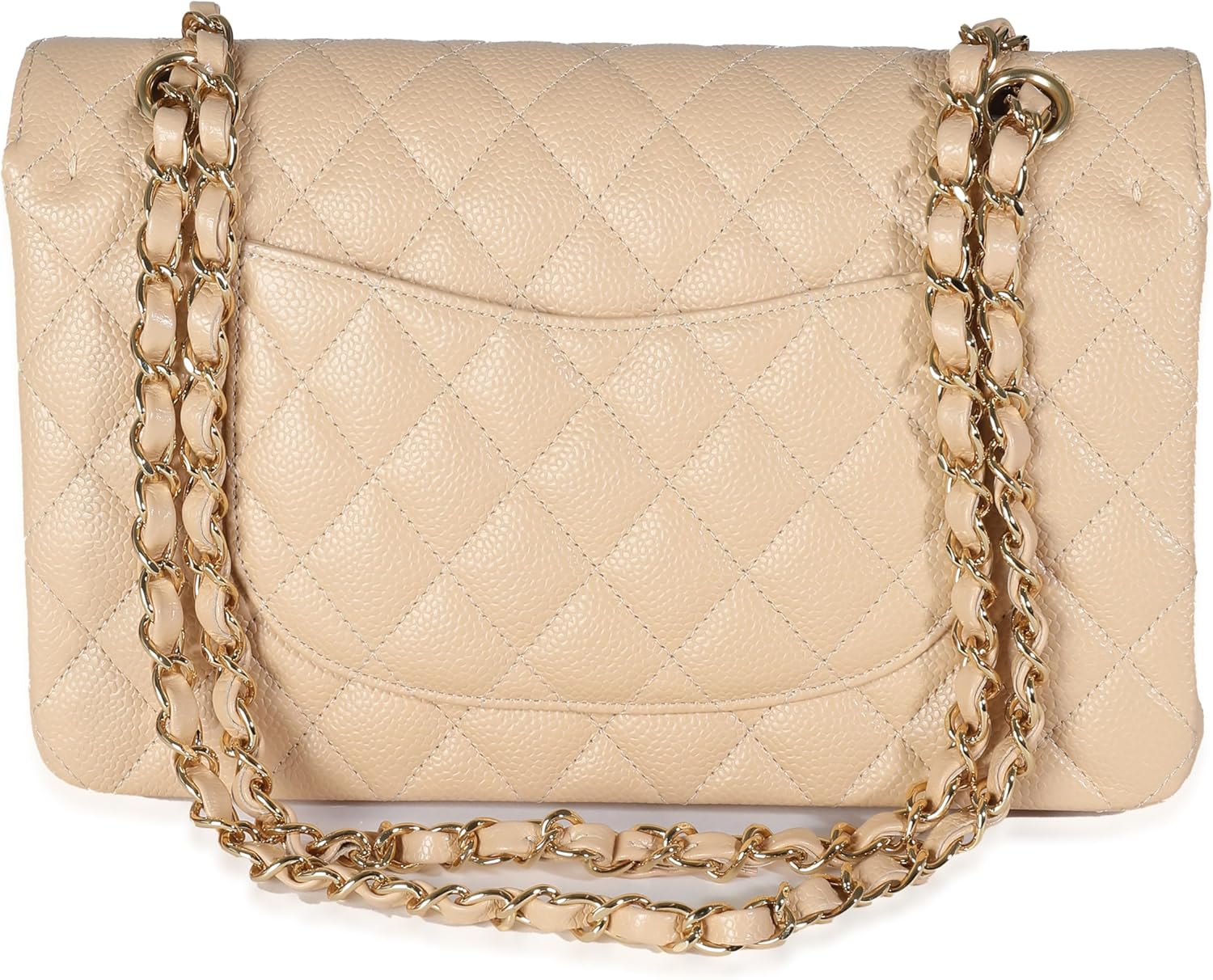 CHANEL PRE-LOVED BEIGE QUILTED CAVIAR MEDIUM CLASSIC DOUBLE FLAP HANDBAG