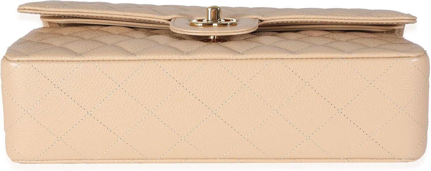 CHANEL PRE-LOVED BEIGE QUILTED CAVIAR MEDIUM CLASSIC DOUBLE FLAP HANDBAG