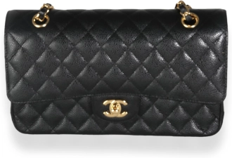CHANEL PRE-LOVED BLACK QUILTED CAVIAR MEDIUM CLASSIC DOUBLE FLAP HANDBAG