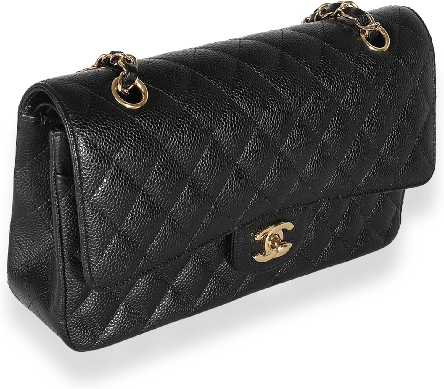 CHANEL PRE-LOVED BLACK QUILTED CAVIAR MEDIUM CLASSIC DOUBLE FLAP HANDBAG