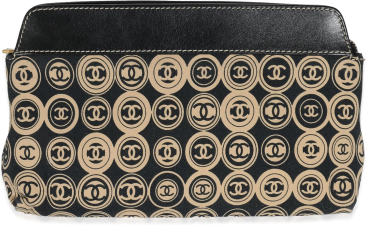 CHANEL PRE-LOVED BLACK BEIGE CANVAS CC LOGO CLUTCH