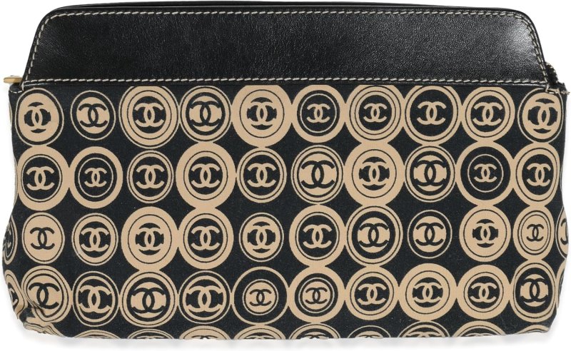 CHANEL PRE-LOVED BLACK BEIGE CANVAS CC LOGO CLUTCH