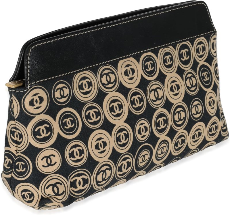 CHANEL PRE-LOVED BLACK BEIGE CANVAS CC LOGO CLUTCH