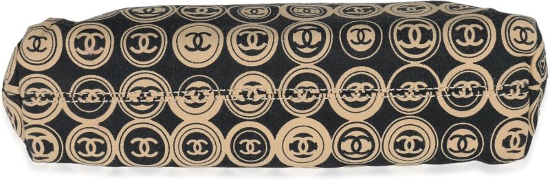 CHANEL PRE-LOVED BLACK BEIGE CANVAS CC LOGO CLUTCH