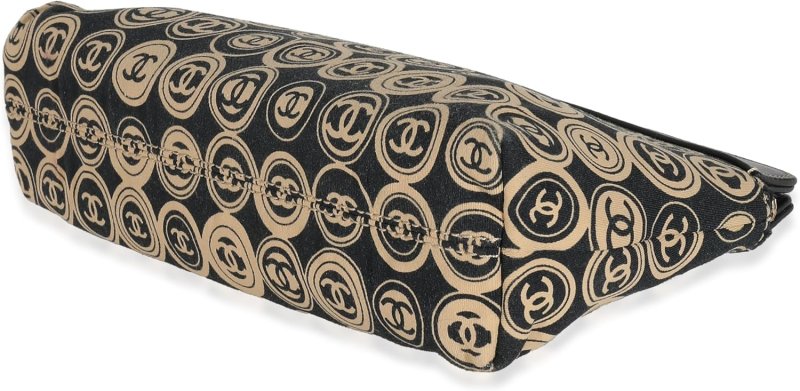 CHANEL PRE-LOVED BLACK BEIGE CANVAS CC LOGO CLUTCH