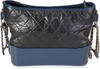 CHANEL PRE-LOVED BLACK & BLUE QUILTED AGED CALFSKIN LARGE GABRIELLE HOBO