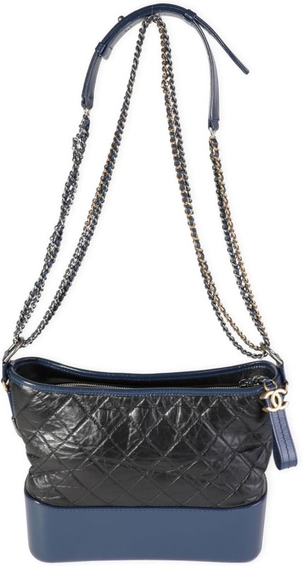 CHANEL PRE-LOVED BLACK & BLUE QUILTED AGED CALFSKIN LARGE GABRIELLE HOBO