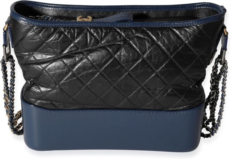 CHANEL PRE-LOVED BLACK & BLUE QUILTED AGED CALFSKIN LARGE GABRIELLE HOBO