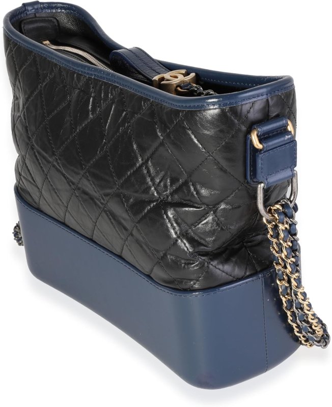 CHANEL PRE-LOVED BLACK & BLUE QUILTED AGED CALFSKIN LARGE GABRIELLE HOBO