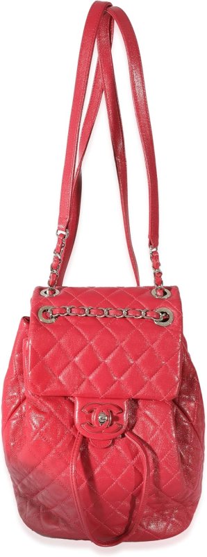 CHANEL PRE-LOVED RED QUILTED CALFSKIN MEDIUM COVERED CC DRAWSTRING BACKPACK