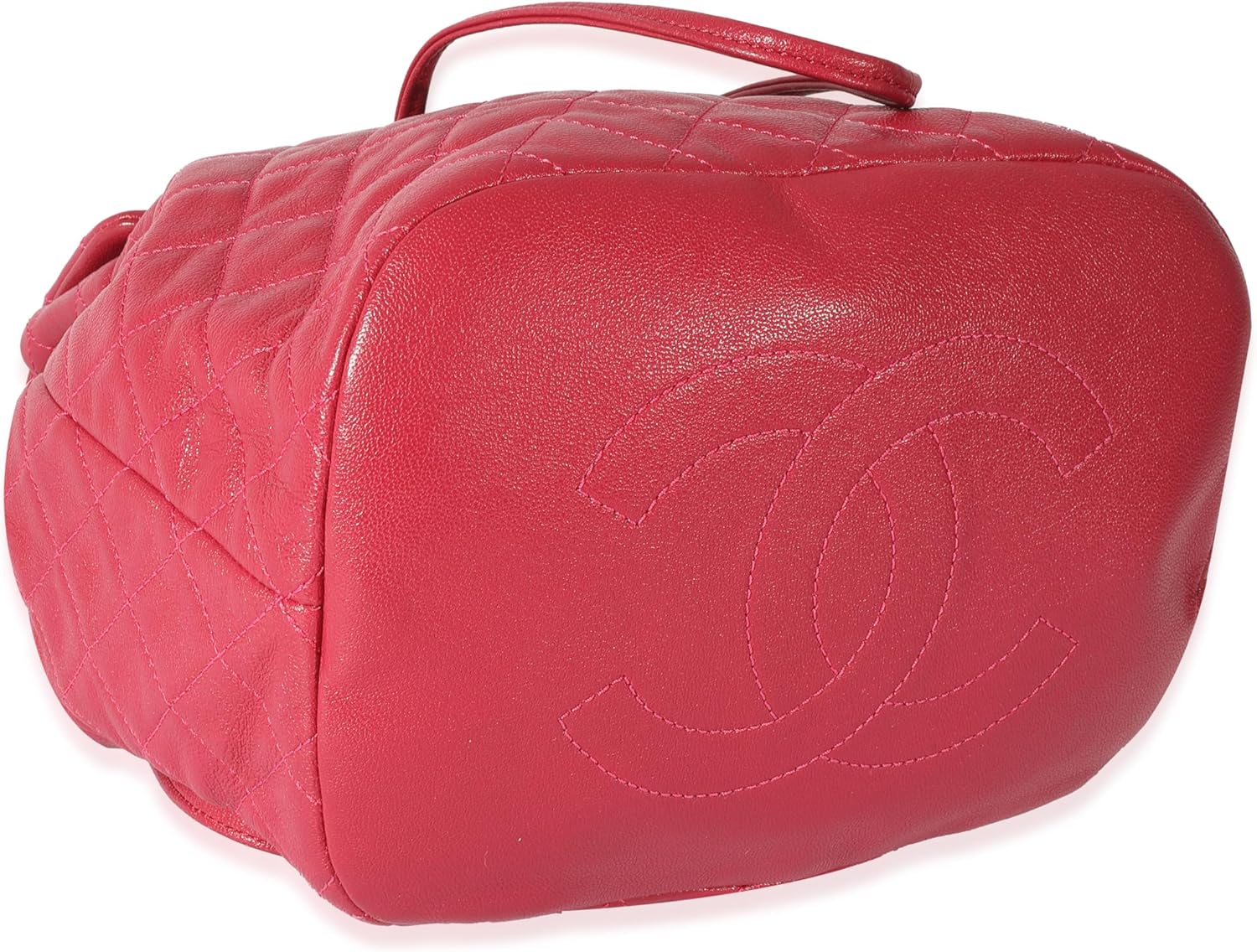 CHANEL PRE-LOVED RED QUILTED CALFSKIN MEDIUM COVERED CC DRAWSTRING BACKPACK