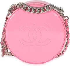 CHANEL PRE-LOVED PINK PATENT CC ROUND AS EARTH BAG