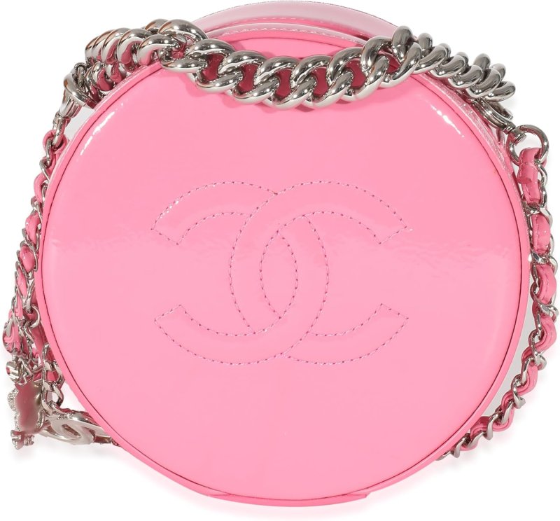 CHANEL PRE-LOVED PINK PATENT CC ROUND AS EARTH BAG