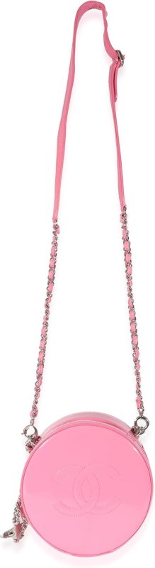 CHANEL PRE-LOVED PINK PATENT CC ROUND AS EARTH BAG
