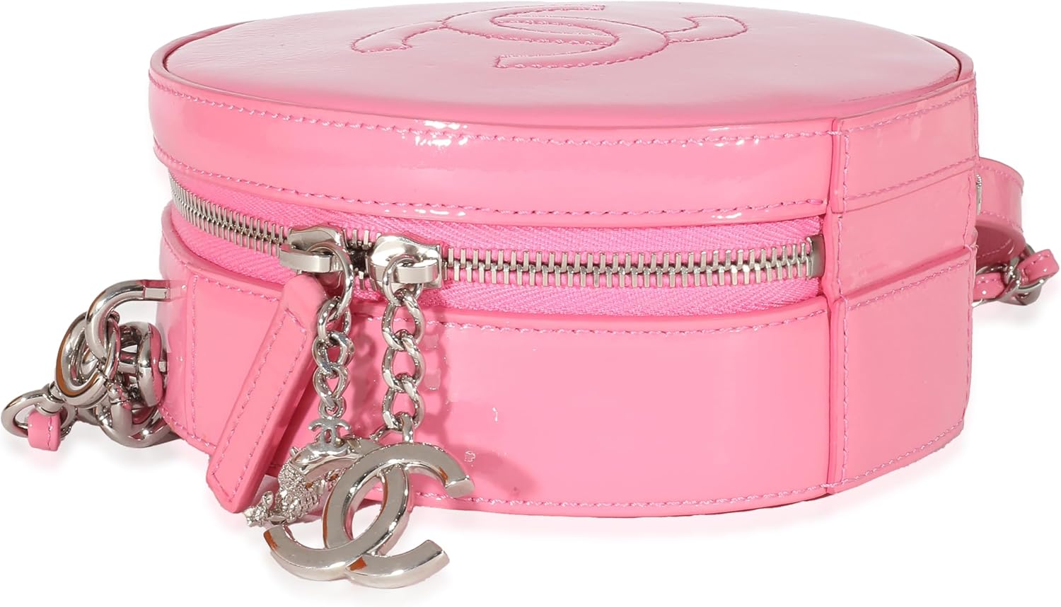 CHANEL PRE-LOVED PINK PATENT CC ROUND AS EARTH BAG