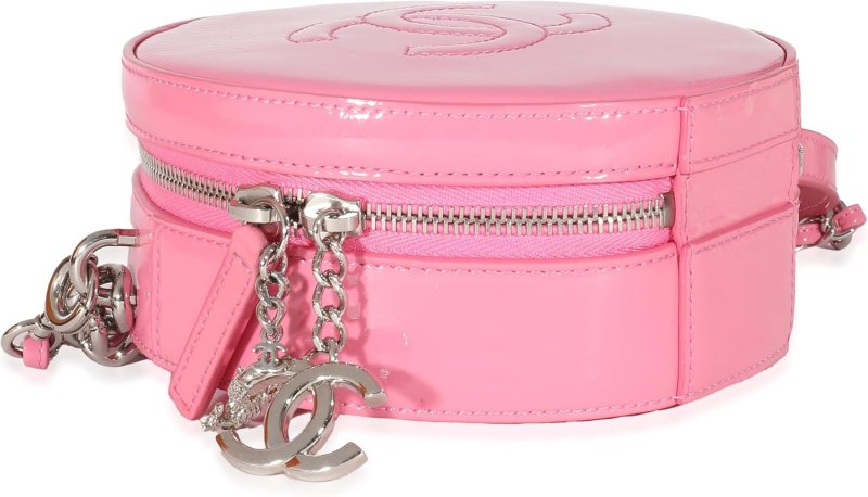 CHANEL PRE-LOVED PINK PATENT CC ROUND AS EARTH BAG