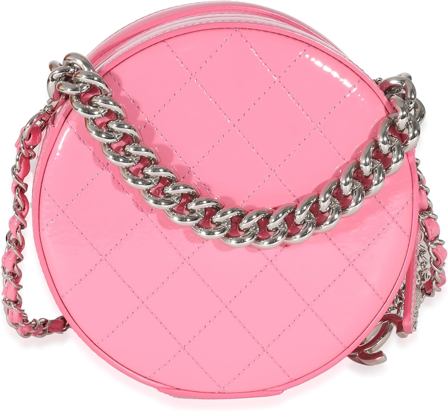 CHANEL PRE-LOVED PINK PATENT CC ROUND AS EARTH BAG