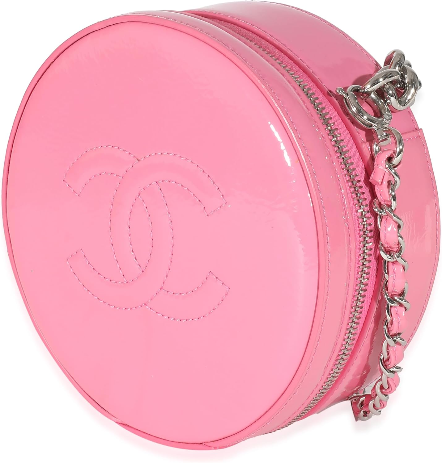 CHANEL PRE-LOVED PINK PATENT CC ROUND AS EARTH BAG