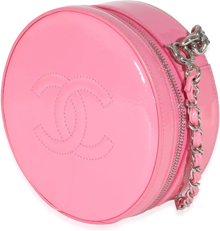 CHANEL PRE-LOVED PINK PATENT CC ROUND AS EARTH BAG