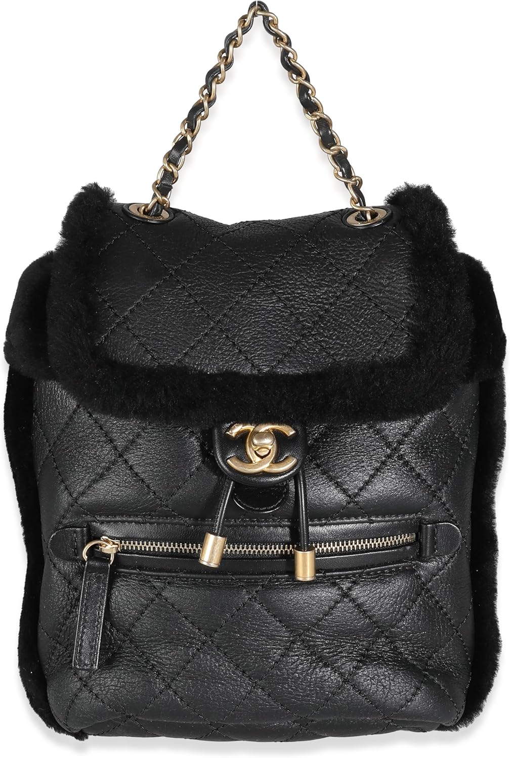 CHANEL PRE-LOVED BLACK QUILTED SHEARLING PARIS HAMBURG SMALL BACKPACK