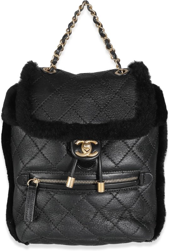 CHANEL PRE-LOVED BLACK QUILTED SHEARLING PARIS HAMBURG SMALL BACKPACK