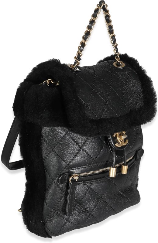 CHANEL PRE-LOVED BLACK QUILTED SHEARLING PARIS HAMBURG SMALL BACKPACK