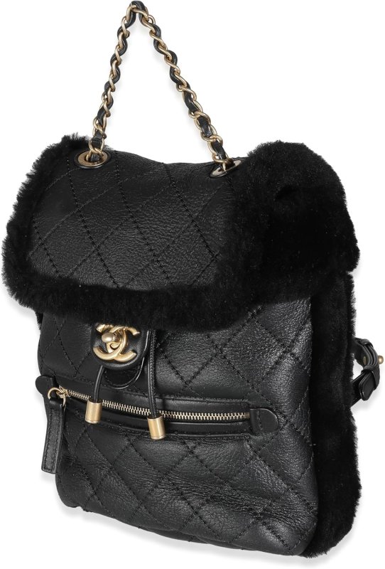 CHANEL PRE-LOVED BLACK QUILTED SHEARLING PARIS HAMBURG SMALL BACKPACK