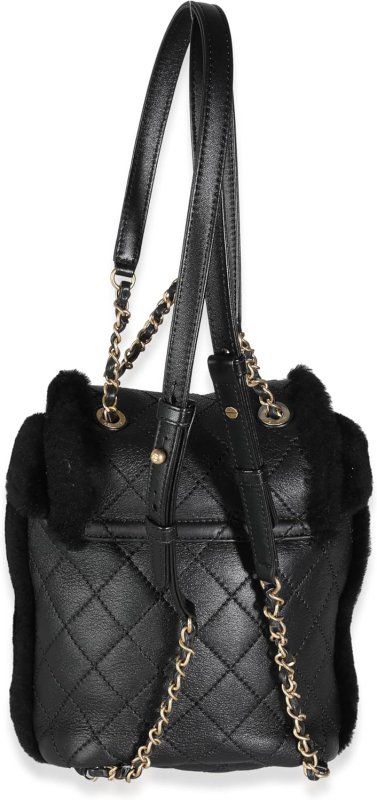 CHANEL PRE-LOVED BLACK QUILTED SHEARLING PARIS HAMBURG SMALL BACKPACK