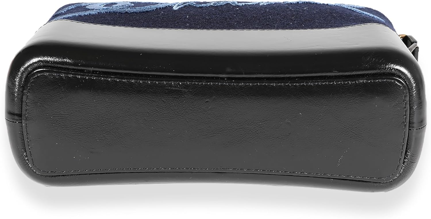 CHANEL PRE-LOVED NAVY WOOL PARIS-HAMBURG EMBROIDERED LARGE GABRIELLE HOBO