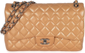 CHANEL PRE-LOVED GOLD METALLIC CAVIAR JUMBO DOUBLE FLAP HANDBAG