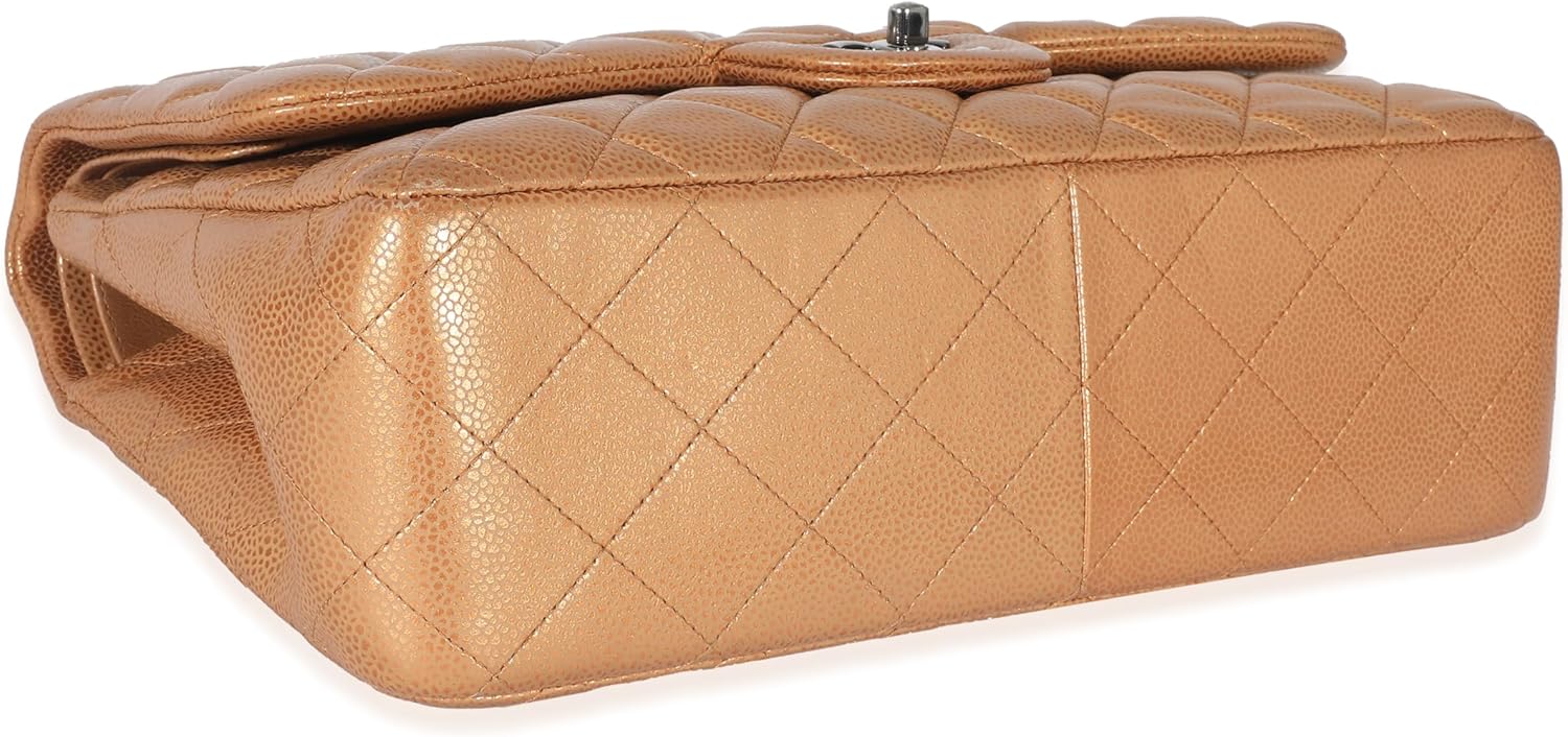 CHANEL PRE-LOVED GOLD METALLIC CAVIAR JUMBO DOUBLE FLAP HANDBAG