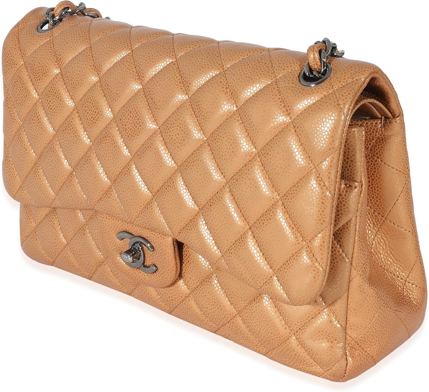 CHANEL PRE-LOVED GOLD METALLIC CAVIAR JUMBO DOUBLE FLAP HANDBAG