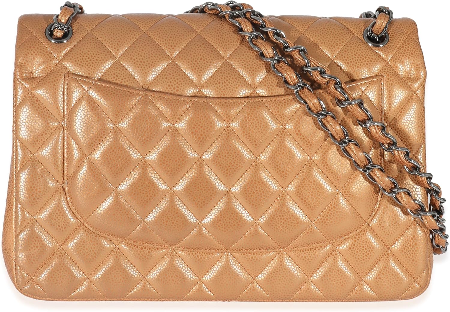 CHANEL PRE-LOVED GOLD METALLIC CAVIAR JUMBO DOUBLE FLAP HANDBAG