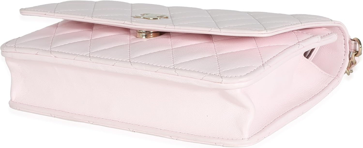 CHANEL PRE-LOVED PINK QUILTED LAMBSKIN PEARL WALLET ON CHAIN