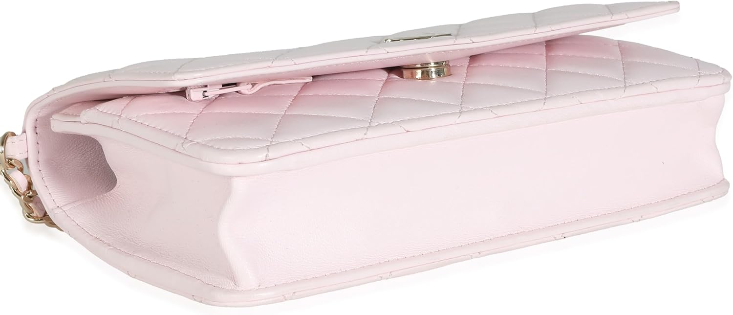 CHANEL PRE-LOVED PINK QUILTED LAMBSKIN PEARL WALLET ON CHAIN