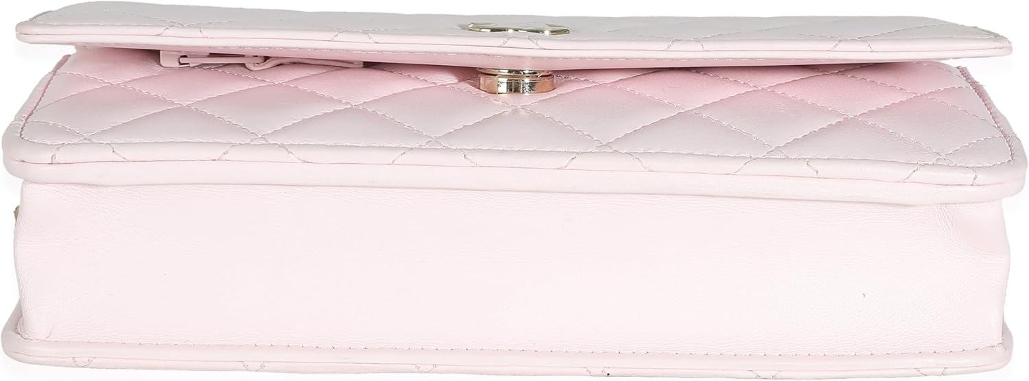 CHANEL PRE-LOVED PINK QUILTED LAMBSKIN PEARL WALLET ON CHAIN