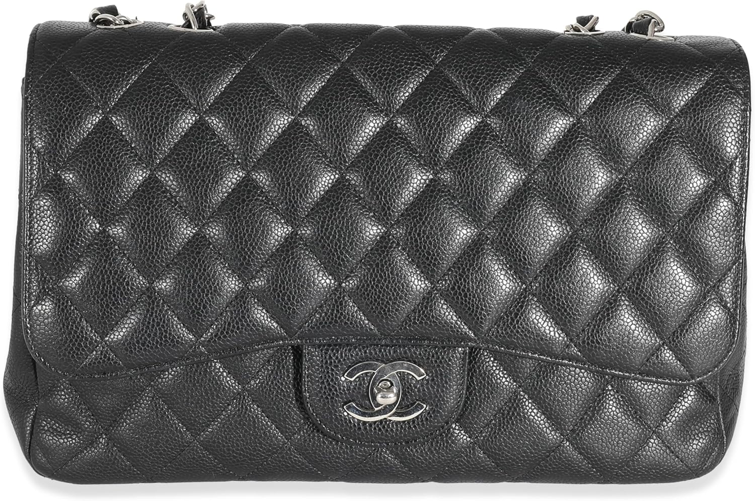 CHANEL PRE-LOVED BLACK QUILTED CAVIAR JUMBO CLASSIC SINGLE FLAP HANDBAG