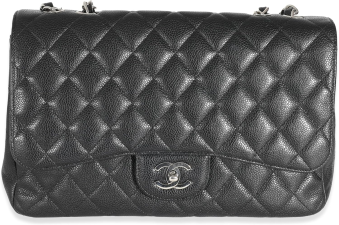 CHANEL PRE-LOVED BLACK QUILTED CAVIAR JUMBO CLASSIC SINGLE FLAP HANDBAG