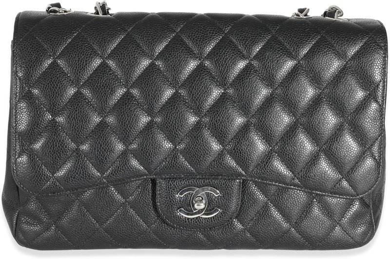 CHANEL PRE-LOVED BLACK QUILTED CAVIAR JUMBO CLASSIC SINGLE FLAP HANDBAG