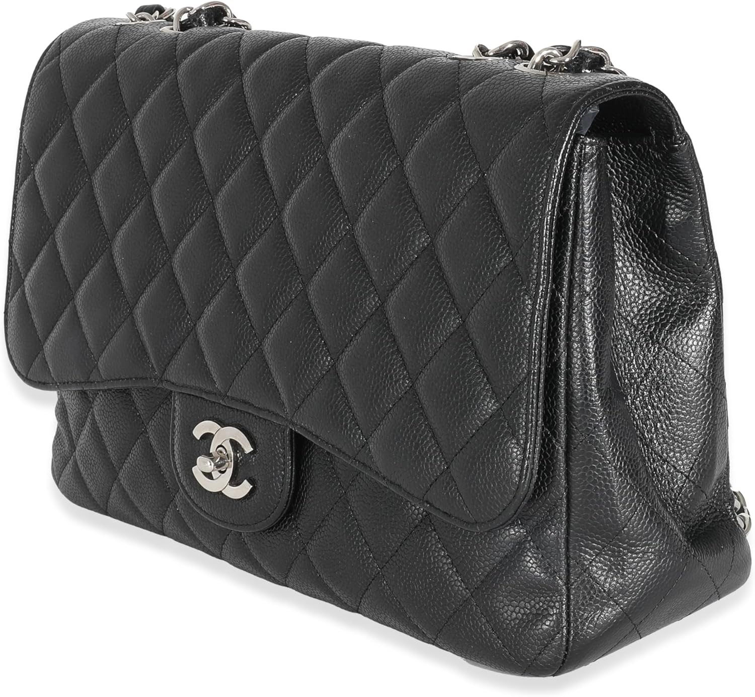 CHANEL PRE-LOVED BLACK QUILTED CAVIAR JUMBO CLASSIC SINGLE FLAP HANDBAG