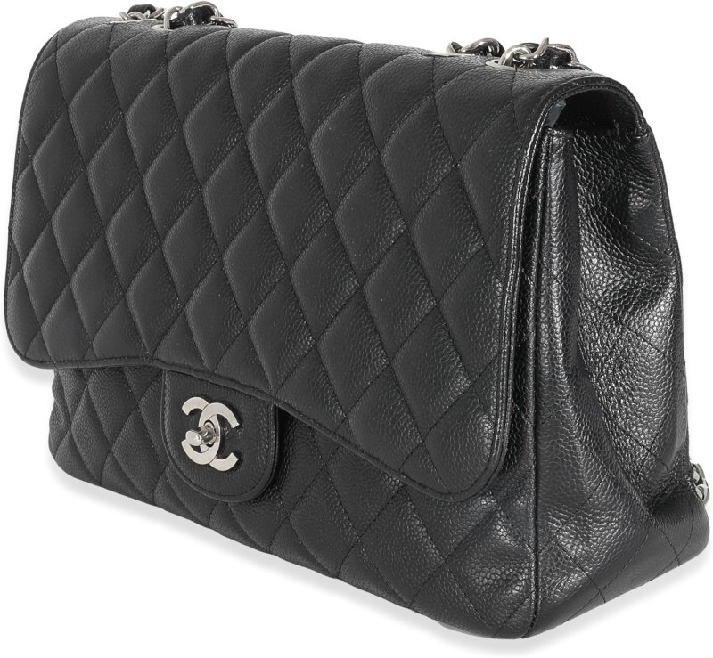 CHANEL PRE-LOVED BLACK QUILTED CAVIAR JUMBO CLASSIC SINGLE FLAP HANDBAG