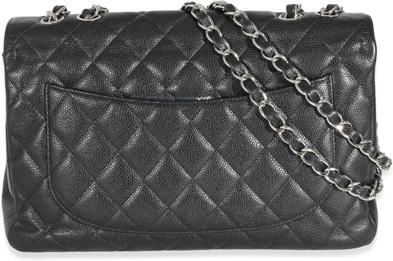 CHANEL PRE-LOVED BLACK QUILTED CAVIAR JUMBO CLASSIC SINGLE FLAP HANDBAG