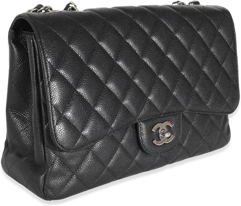 CHANEL PRE-LOVED BLACK QUILTED CAVIAR JUMBO CLASSIC SINGLE FLAP HANDBAG