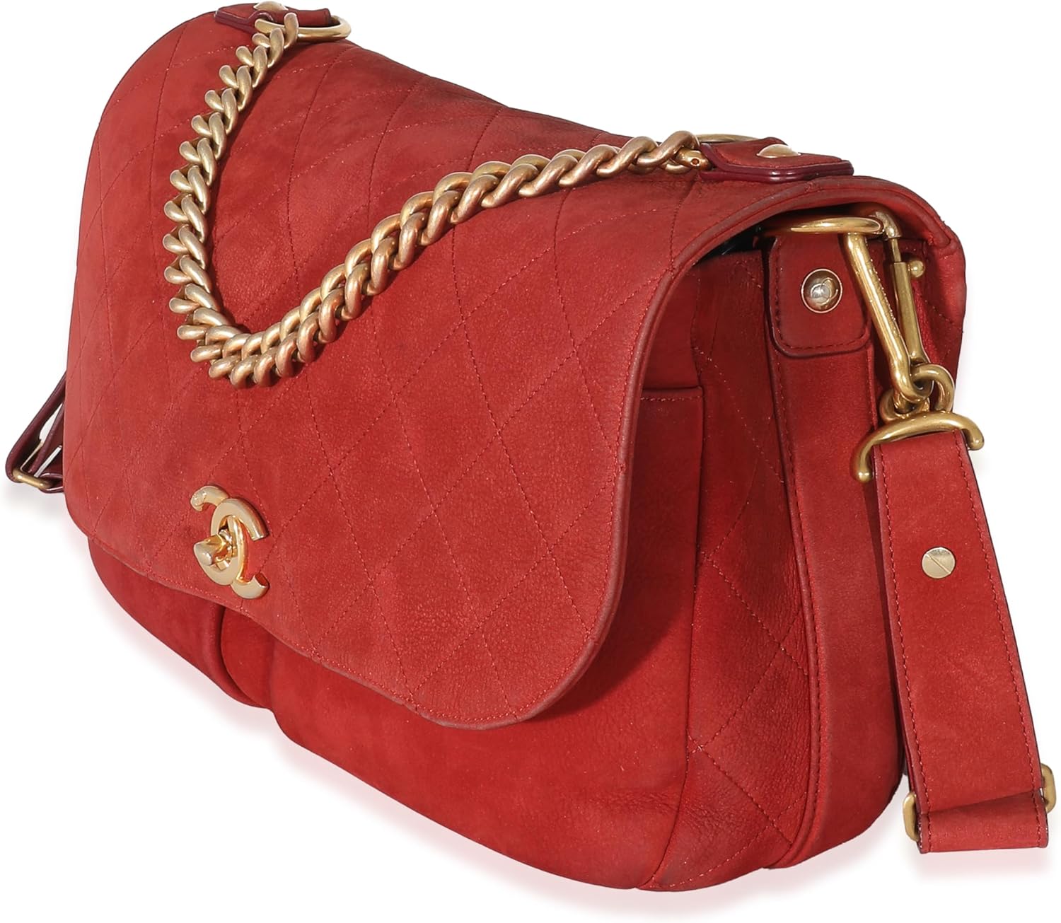 CHANEL PRE-LOVED RED SUEDE PARIS IN ROME MESSENGER BAG