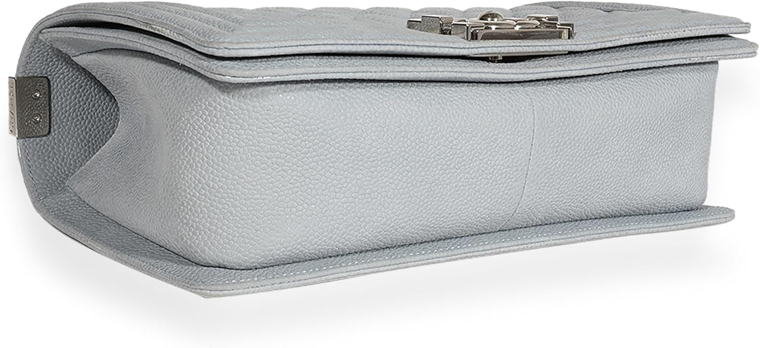 CHANEL PRE-LOVED LIGHT BLUE QUILTED WASHED CAVIAR OLD MEDIUM BOY HANDBAG