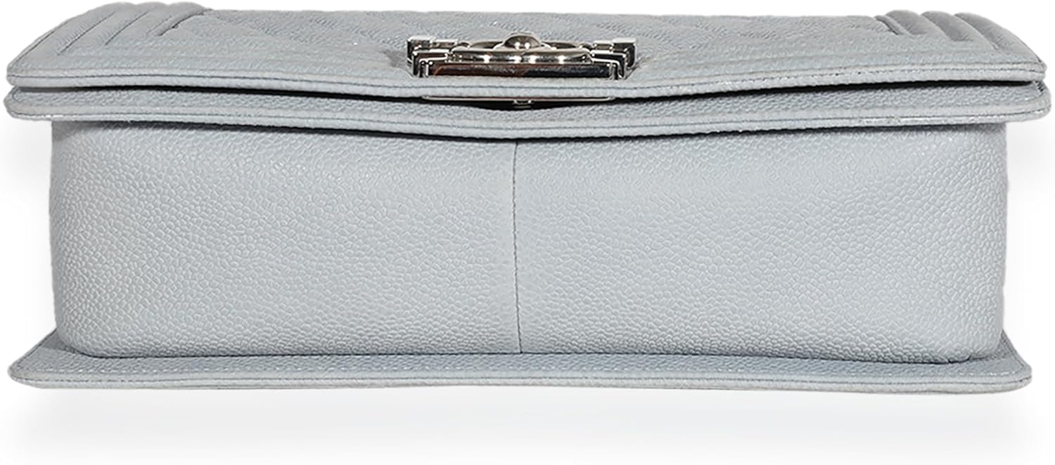 CHANEL PRE-LOVED LIGHT BLUE QUILTED WASHED CAVIAR OLD MEDIUM BOY HANDBAG