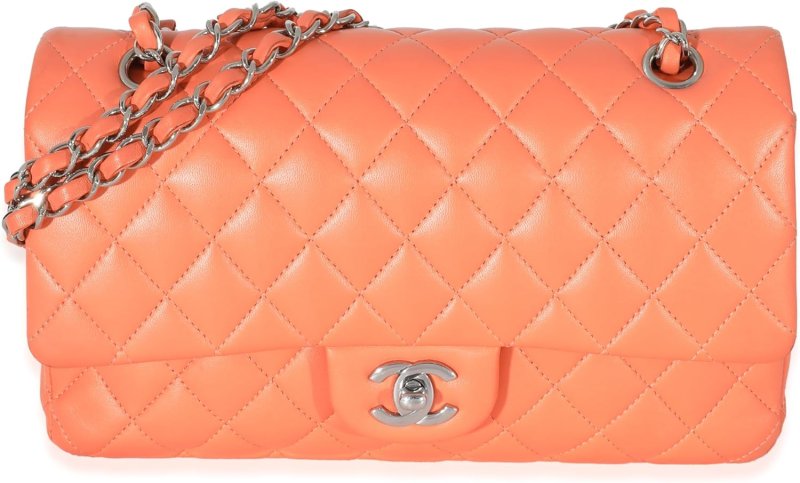 CHANEL PRE-LOVED ORANGE QUILTED LAMBSKIN MEDIUM CLASSIC DOUBLE FLAP BAG